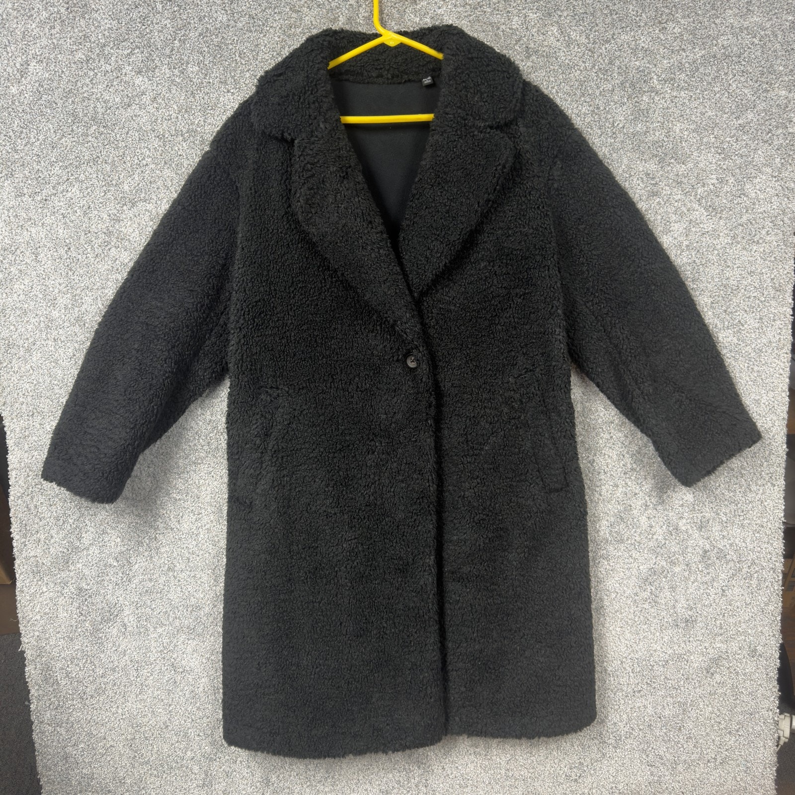 Uniqlo Coat Womens L Black Teddy Fleece Single Breasted Winter Cabincore Cozy